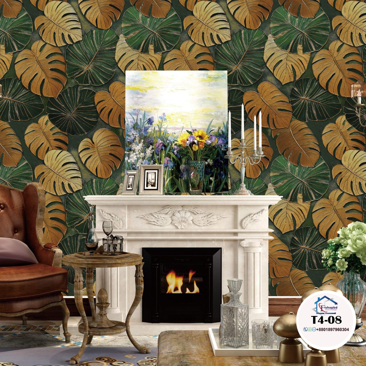 2026 Home Decoration PVC Wallpaper with Leaves Pattern Wall Covering 3D Wallpaper Home Decoration-Materials Vinyl Factory Manufacturer Cheap Price T4 08,10