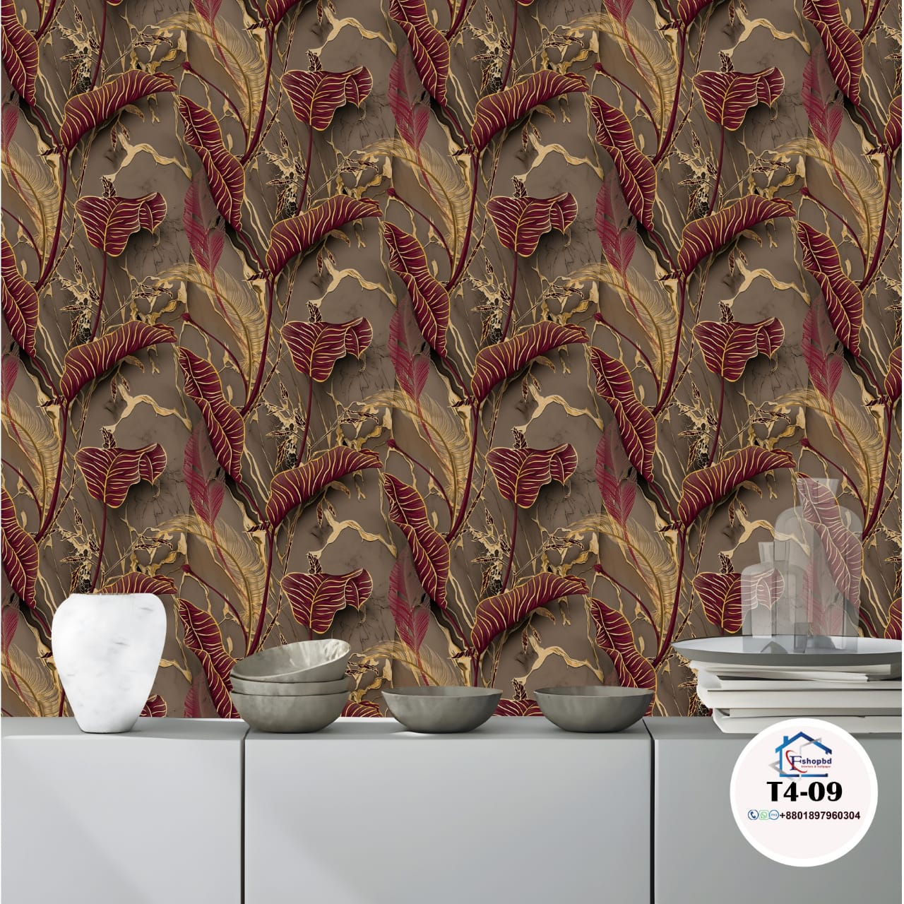 2026 Home Decoration PVC Wallpaper with Leaves Pattern Wall Covering 3D ...