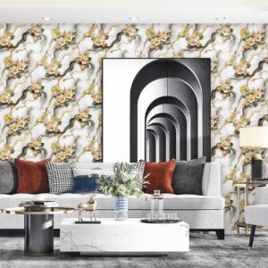 3D Marble and Floral Wallpaper Design T5 15